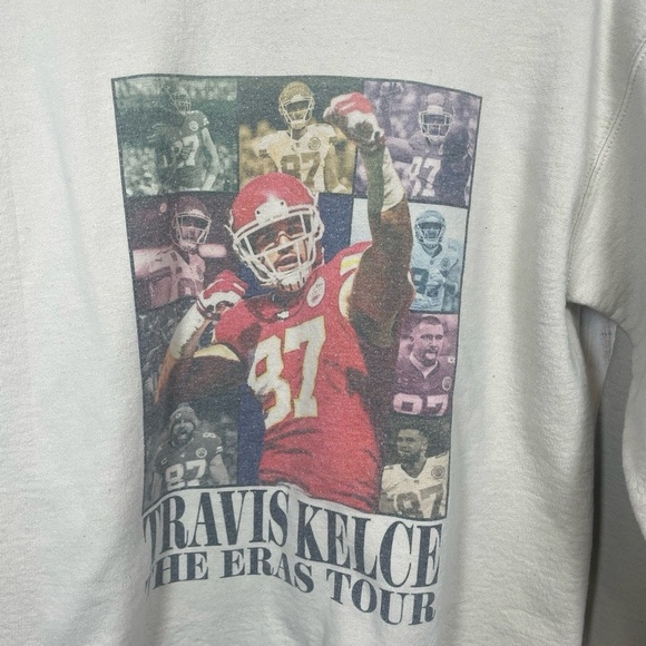 Travis Kelce Taylor Swift Eras Tour Graphic Pullover Crew Sweatshirt size M Tan - Picture 2 of 6